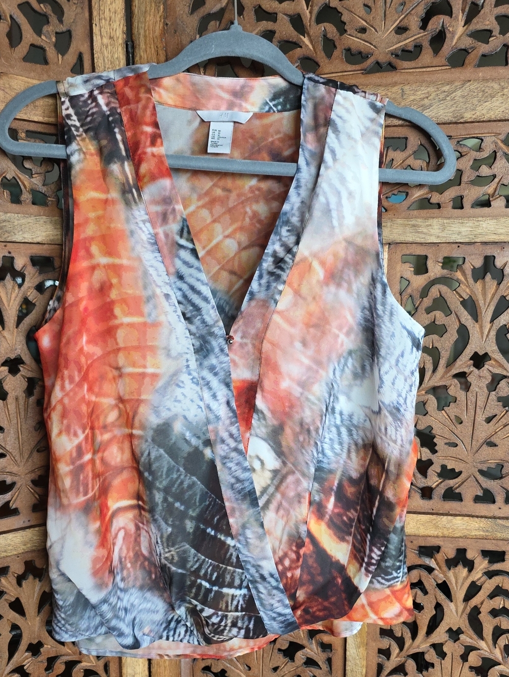 H&M Orange Multi Printed Sleeveless V-Neck Camisole
